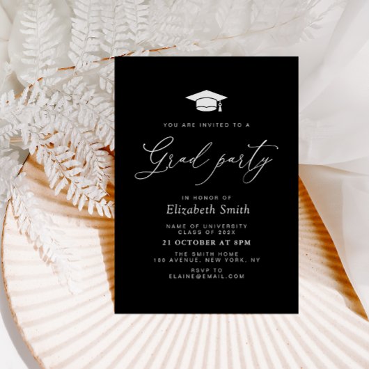 モダンレタリングブラックパーティの招待状 招待状