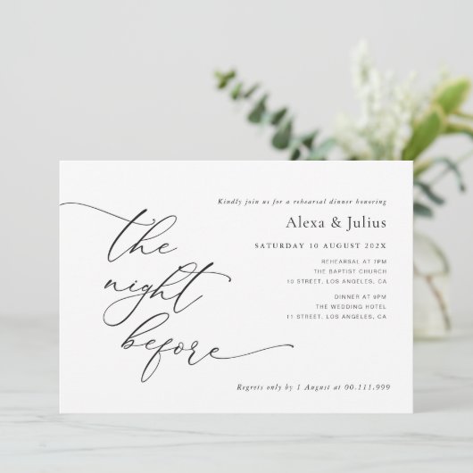 モダンレタリング白黒のリハ結婚ーサル 招待状 (スタンド正面)