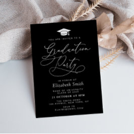 モダンレタリング黒卒業パーティーの招待状 招待状