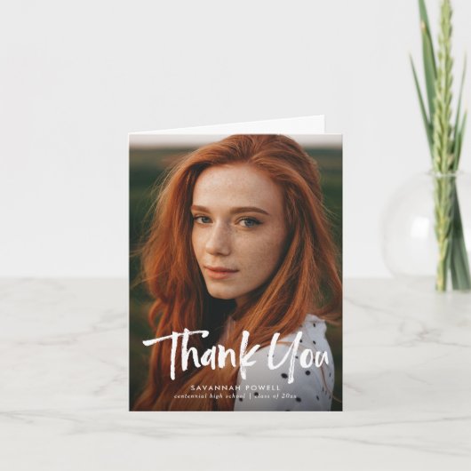 モダンレタリング3シンプル写真卒業式、折り畳み サンキューカード (正面)
