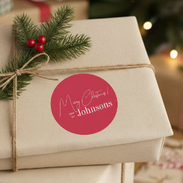 モダンレッドのクリスマス家族 ラウンドシール