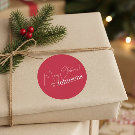 モダンレッドのクリスマス家族 ラウンドシール