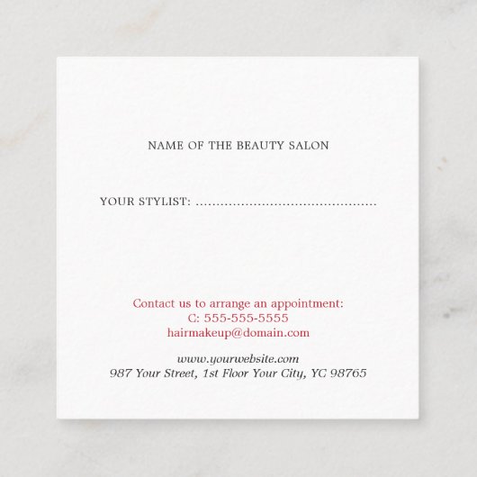 モダンレッドエレガントレースフェイク金ゴールド美しいサロン 割引カード (裏面)