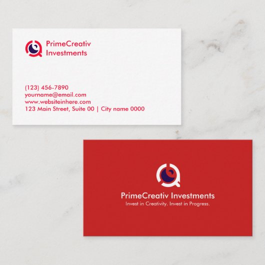 モダンレッドコーポレートPrimeCreative Investments 名刺 (正面/裏面)