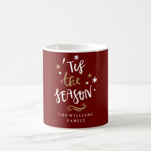 モダンレッドゴールドのクリスマスマグカップ 'Tis The Season コーヒーマグカップ (中央)