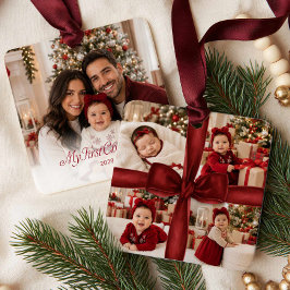 モダンレッドボウ 赤ちゃんの初めてのクリスマス 写真オーナメント セラミックオーナメント