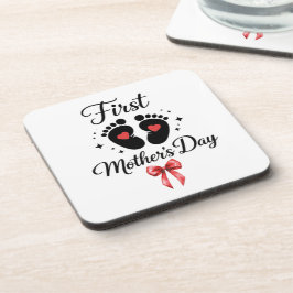 モダンレッドボウ 1st Mother's Day タイポグラフィ コースター