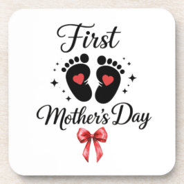 モダンレッドボウ 1st Mother's Day タイポグラフィ コースター