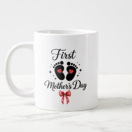 モダンレッドボウ 1st Mother's Day タイポグラフィ ジャンボコーヒーマグカップ