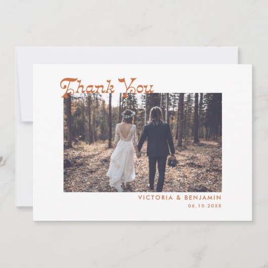 モダンレトロお洒落写真結婚のThank You Car サンキューカード (正面)
