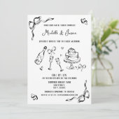 モダンレトロお洒落手描きBow写真 招待状 (スタンド正面)