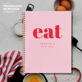 モダンレトロかわいいピンクと赤のカスタムレシピ ノートブック