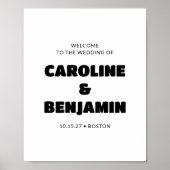 モダンレトロな黒と白の結婚式ウェルカムボード ポスター (正面)