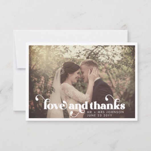 モダンレトロの愛と感謝していの結婚写真 サンキューカード (正面)