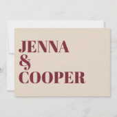 モダンレトロはっきりしたタイプクリーム&マルーンレッド結婚ズ 招待状 (正面)