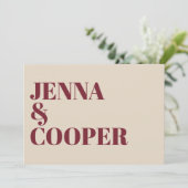 モダンレトロはっきりしたタイプクリーム&マルーンレッド結婚ズ 招待状 (スタンド正面)