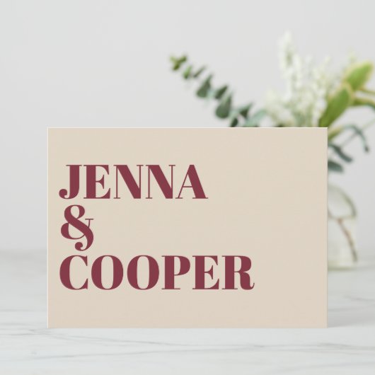 モダンレトロはっきりしたタイプクリーム&マルーンレッド結婚ズ 招待状 (スタンド正面)