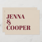 モダンレトロはっきりしたタイプクリーム&マルーンレッド結婚ズ 招待状 (正面/裏面)