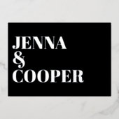 モダンレトロはっきりしたタイプ黒&シルバー結婚ズ 箔招待状 (正面)