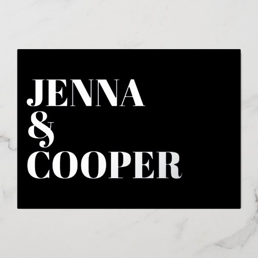 モダンレトロはっきりしたタイプ黒&シルバー結婚ズ 箔招待状 (正面)