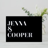 モダンレトロはっきりしたタイプ黒&シルバー結婚ズ 箔招待状 (立ち正面)