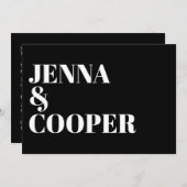 モダンレトロはっきりしたタイポグラフィブラック&ホワイト結婚ズ 招待状 (正面/裏面)