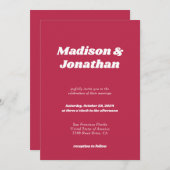 モダンレトロはっきりしたタイポグラフィマゼンタ結婚ーズ 招待状 (正面/裏面)