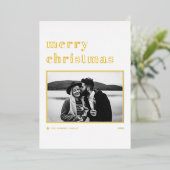 モダンレトロはっきりしたタイポグラフィ写真メリークリスマス 箔シーズンカード (立ち正面)