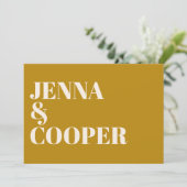 モダンレトロはっきりした型ゴールデロッド&リネン結婚ズ 招待状 (スタンド正面)