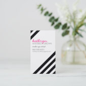 モダンレトロはっきりした斜ストライプの白黒 名刺 (スタンド正面)