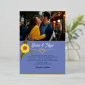 モダンレトロひまわり結婚写真 箔招待状 (立ち正面)