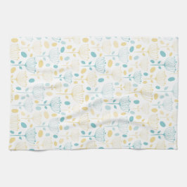 モダンレトロアクアとイエローフローラ キッチンタオル