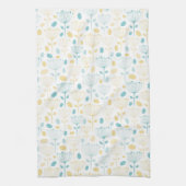 モダンレトロアクアとイエローフローラ キッチンタオル (縦)