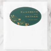 モダンレトロエメラルドグリーン金ゴールド結婚フローラ 楕円形シール (バッグ)