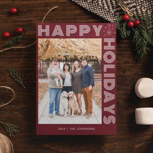 モダンレトロエレガント1枚の写真カスタム濃い赤 シーズンカード