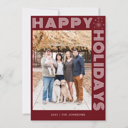 モダンレトロエレガント1枚の写真カスタム濃い赤 シーズンカード (正面)