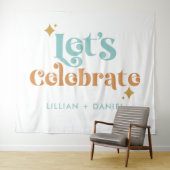 モダンレトロオレンジとティール(緑がかった色)結婚ズ タペストリー (インサイチュ(横))