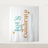 モダンレトロオレンジとティール(緑がかった色)結婚ズ タペストリー (正面)