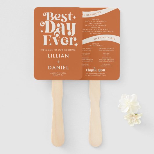 モダンレトロオレンジ結婚式 プログラム ハンドファン (正面&裏面)