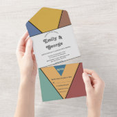 モダンレトロカラフルグルーヴィ抽象芸術ア結婚ート オールインワン招待状 (貼ってはがせる)