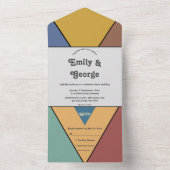 モダンレトロカラフルグルーヴィ抽象芸術ア結婚ート オールインワン招待状 (内側)