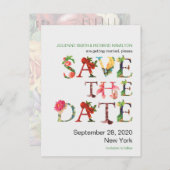 モダンレトロカラフル花の日付を保存 案内ポストカード (正面/裏面)