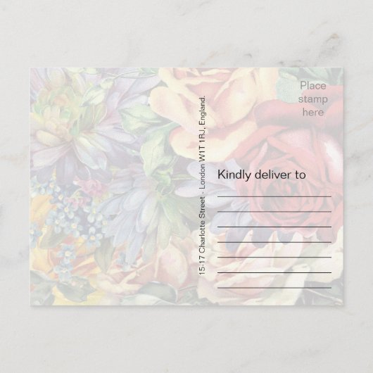 モダンレトロカラフル花の日付を保存 案内ポストカード (裏面)