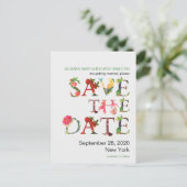 モダンレトロカラフル花の日付を保存 案内ポストカード (スタンド正面)