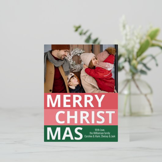 モダンレトロクラスはっきりしたストライプブロックシルバー 箔シーズンポストカード (立ち正面)