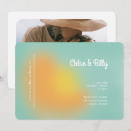 モダンレトログラディエントMint Orange Photo結婚's 招待状