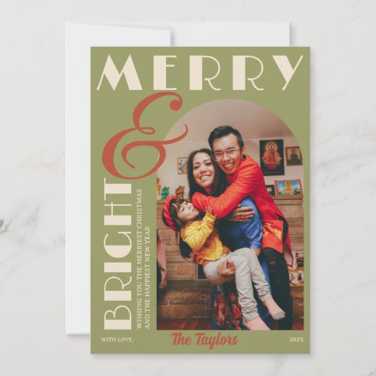 モダンレトログランジフォトアーチクリスマス シーズンカード (正面)