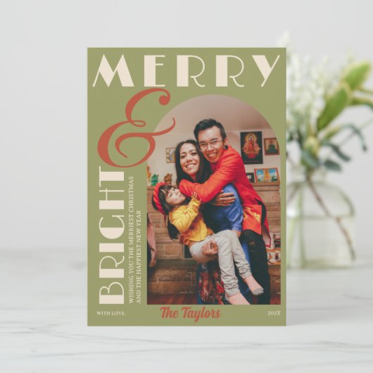 モダンレトログランジフォトアーチクリスマス シーズンカード (スタンド正面)