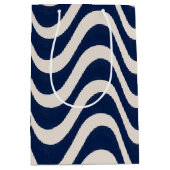 モダンレトロサマーブルーウェーブストライプズ ミディアムペーパーバッグ (正面)