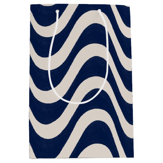 モダンレトロサマーブルーウェーブストライプズ ミディアムペーパーバッグ (正面)